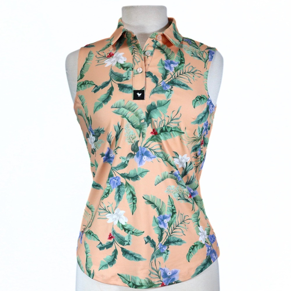 Bad Birdie Golf Polo Womens Small Peach Flora Fiesta Tropical Sleeveless NWT S